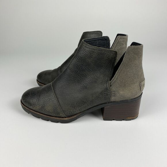 Sorel Cate Cut-Out Boot Womens 8.5 Waterproof Gray Leather Heel Bootie Grunge - Picture 5 of 13
